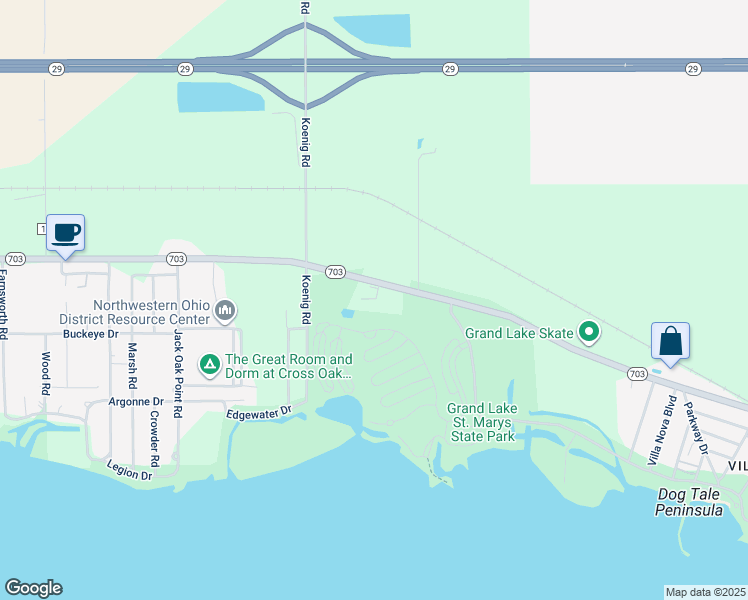 map of restaurants, bars, coffee shops, grocery stores, and more near 3325 Celina Road in Saint Marys