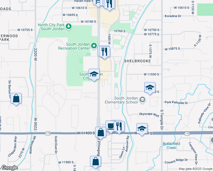 map of restaurants, bars, coffee shops, grocery stores, and more near 11102 Becks Bend Lane in South Jordan