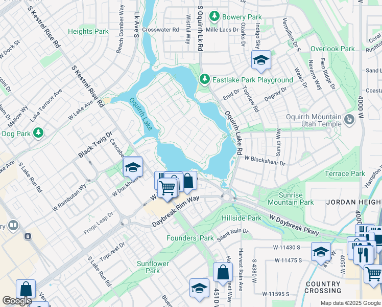 map of restaurants, bars, coffee shops, grocery stores, and more near 11064 Paddle Board Way in South Jordan
