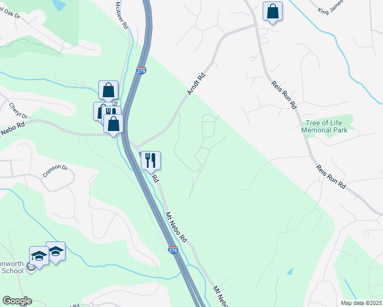 map of restaurants, bars, coffee shops, grocery stores, and more near 313 Bear Run Drive in Pittsburgh