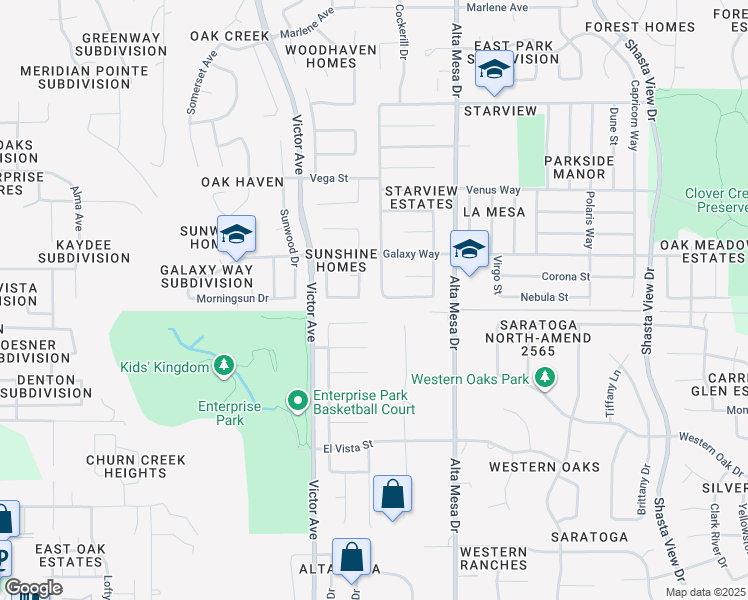 map of restaurants, bars, coffee shops, grocery stores, and more near 3994 Mercury Drive in Redding