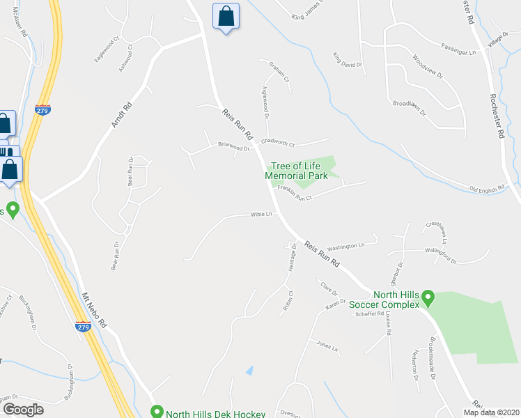 map of restaurants, bars, coffee shops, grocery stores, and more near 2047 Reis Run Road in Pittsburgh