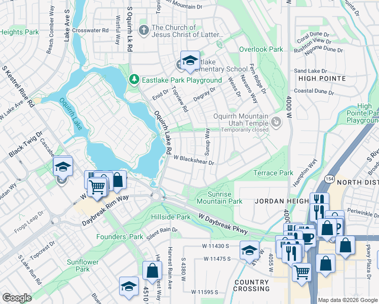 map of restaurants, bars, coffee shops, grocery stores, and more near 4346 West Blackshear Drive in South Jordan
