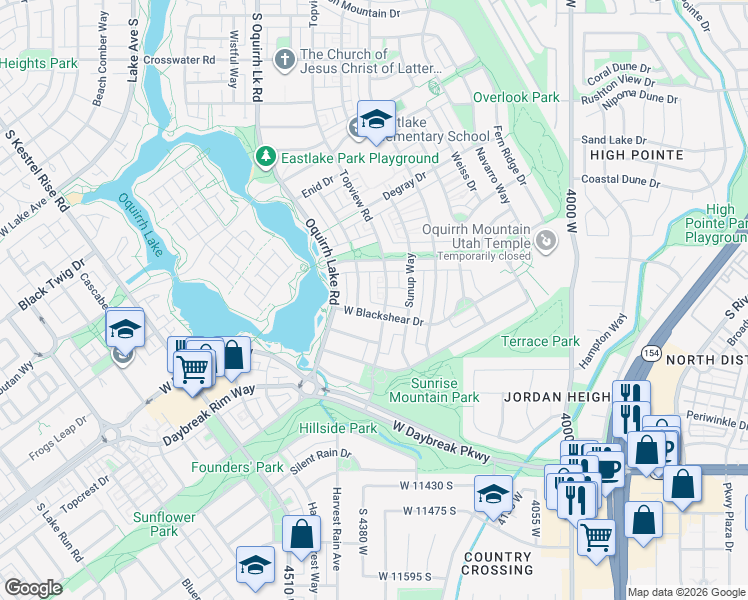 map of restaurants, bars, coffee shops, grocery stores, and more near 4346 West Blackshear Drive in South Jordan