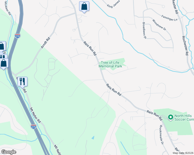 map of restaurants, bars, coffee shops, grocery stores, and more near 2047 Reis Run Road in Pittsburgh