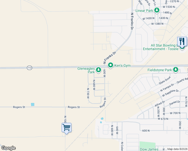 map of restaurants, bars, coffee shops, grocery stores, and more near 1183 North 680 West in Tooele