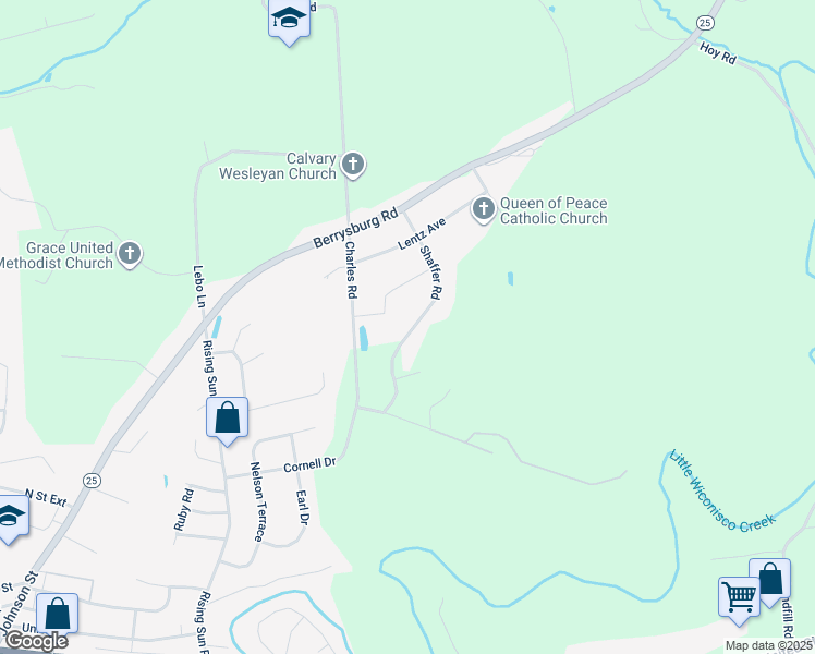 map of restaurants, bars, coffee shops, grocery stores, and more near 414 Shaffer Road in Millersburg