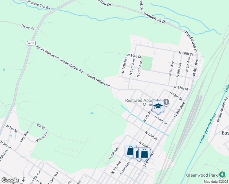 map of restaurants, bars, coffee shops, grocery stores, and more near 1195-1199 N 15th St in Altoona