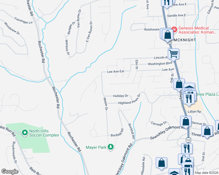 map of restaurants, bars, coffee shops, grocery stores, and more near 545 Main Boulevard in Pittsburgh