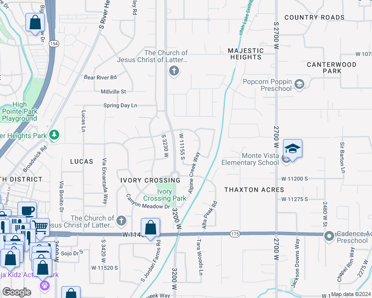 map of restaurants, bars, coffee shops, grocery stores, and more near 11093 Alta Crest Drive in South Jordan
