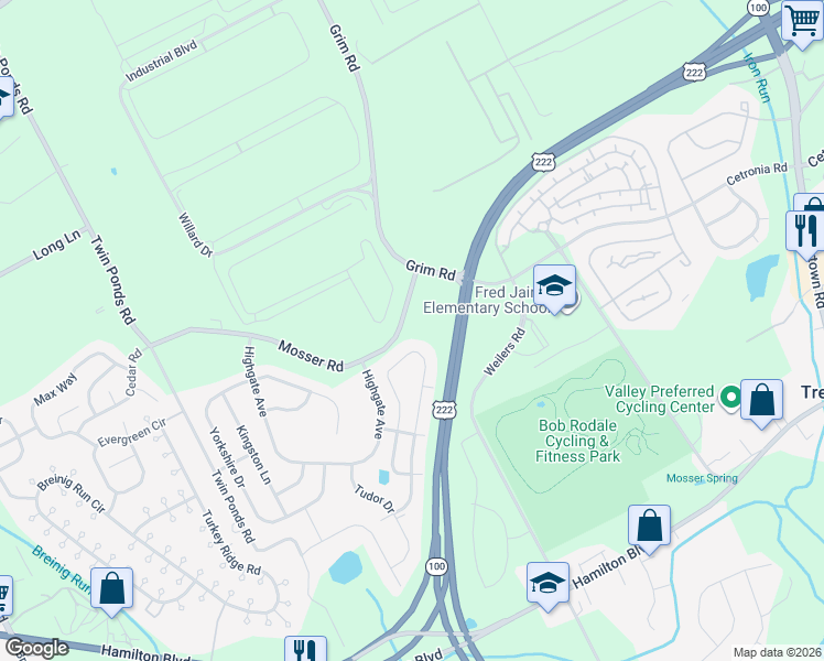 map of restaurants, bars, coffee shops, grocery stores, and more near 940 Mosser Road in Breinigsville