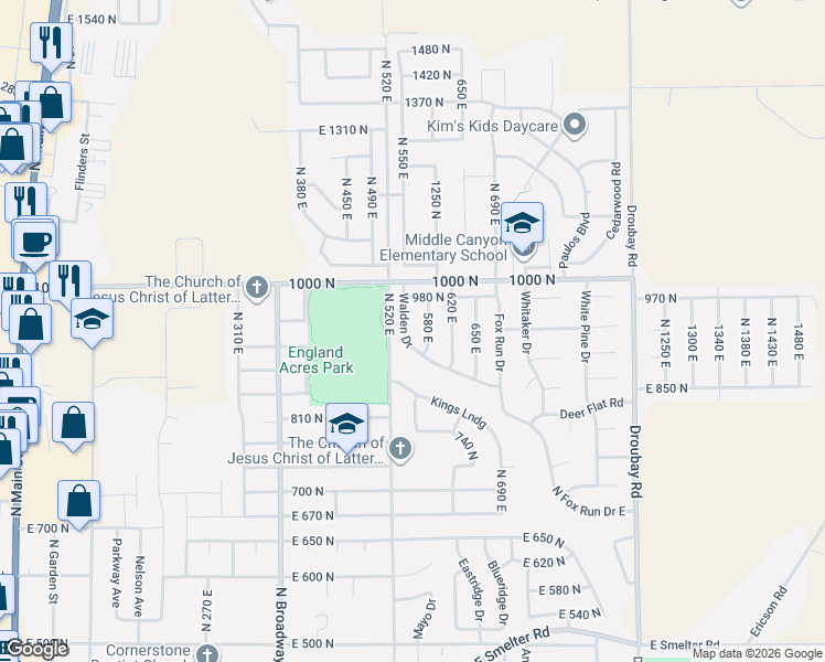map of restaurants, bars, coffee shops, grocery stores, and more near 919 580 East in Tooele