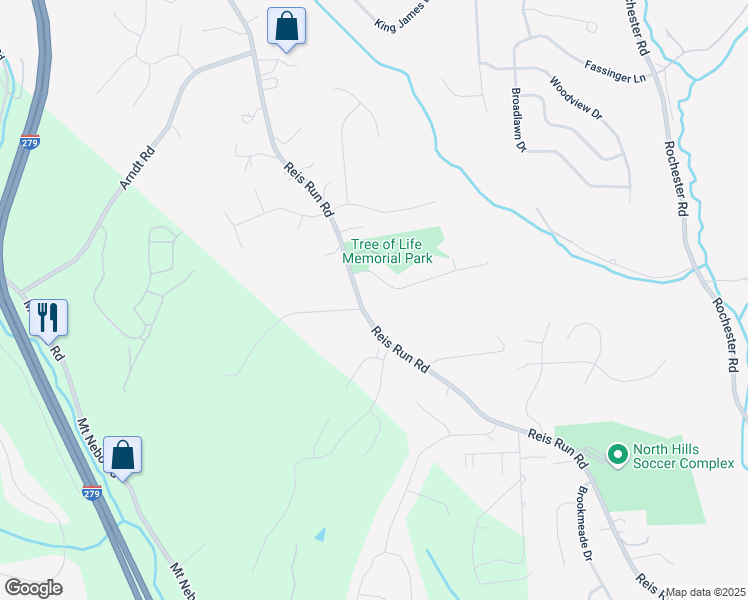 map of restaurants, bars, coffee shops, grocery stores, and more near 2054 Reis Run Road in Pittsburgh