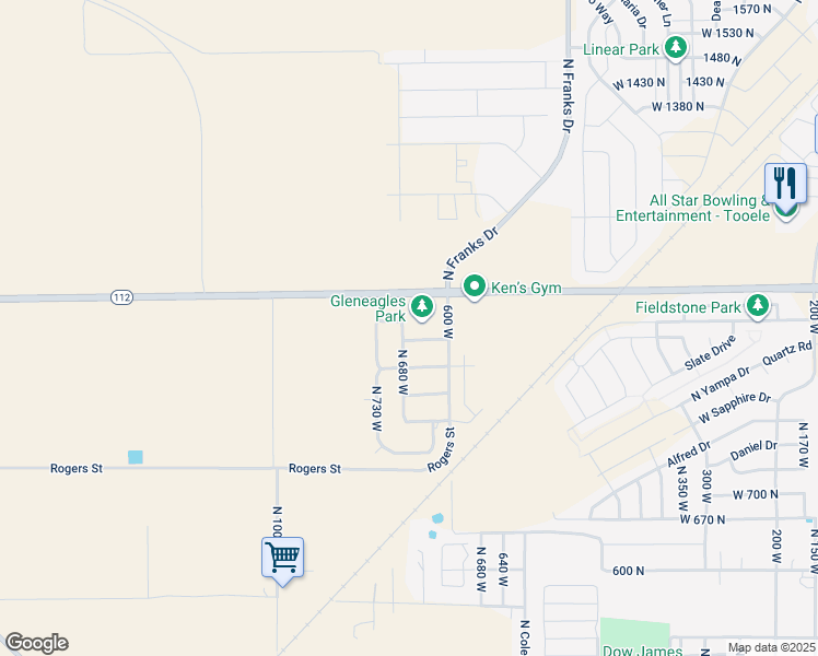 map of restaurants, bars, coffee shops, grocery stores, and more near 948 North 680 West in Tooele