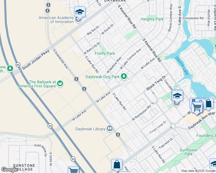 map of restaurants, bars, coffee shops, grocery stores, and more near West Porcini Drive in South Jordan