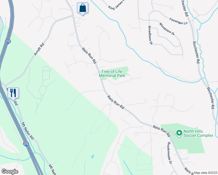 map of restaurants, bars, coffee shops, grocery stores, and more near 2054 Reis Run Road in Pittsburgh