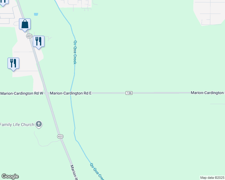 map of restaurants, bars, coffee shops, grocery stores, and more near 510 Marion-Cardington Road East in Marion