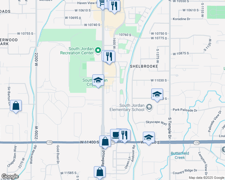 map of restaurants, bars, coffee shops, grocery stores, and more near Becks Bend Lane in South Jordan