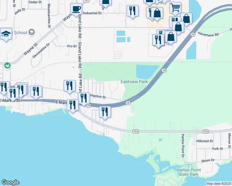 map of restaurants, bars, coffee shops, grocery stores, and more near 1913 East Livingston Street in Celina