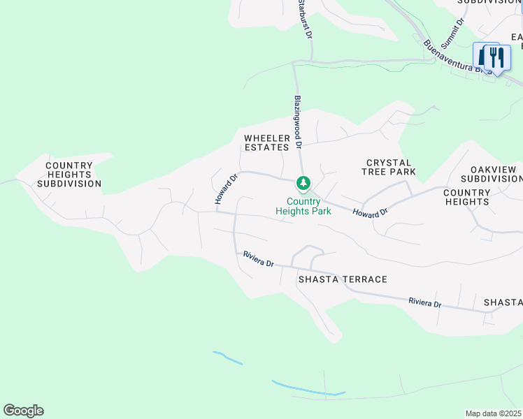 map of restaurants, bars, coffee shops, grocery stores, and more near 3042 Sunglow Drive in Redding