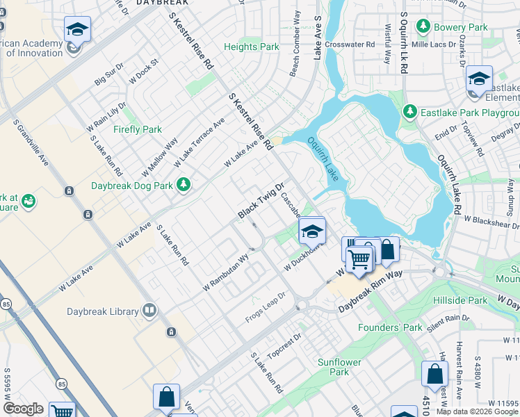 map of restaurants, bars, coffee shops, grocery stores, and more near 4943 Black Twig Drive in South Jordan