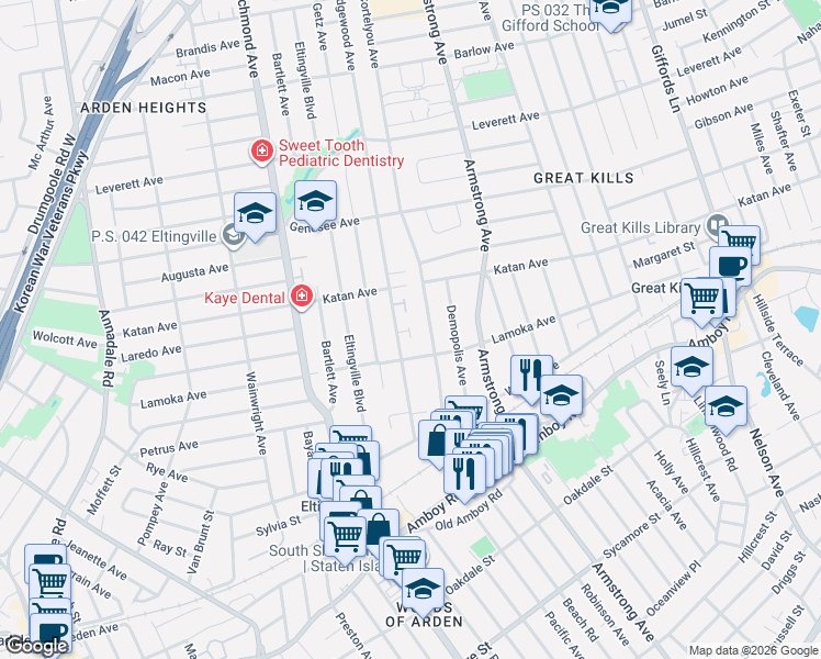 map of restaurants, bars, coffee shops, grocery stores, and more near 109 Ridgewood Avenue in Staten Island