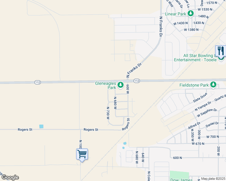 map of restaurants, bars, coffee shops, grocery stores, and more near 1167 North 680 West in Tooele