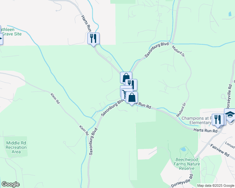 map of restaurants, bars, coffee shops, grocery stores, and more near 3450 Harts Run Road in Glenshaw
