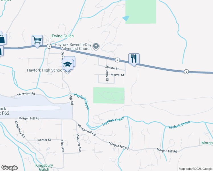 map of restaurants, bars, coffee shops, grocery stores, and more near Hayfork Ranger Station Road in Hayfork