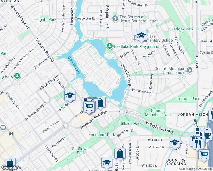 map of restaurants, bars, coffee shops, grocery stores, and more near 11072 Paddle Board Way in South Jordan