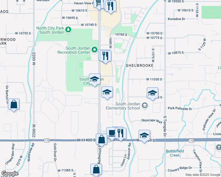 map of restaurants, bars, coffee shops, grocery stores, and more near 11087 Becks Bend Lane in South Jordan