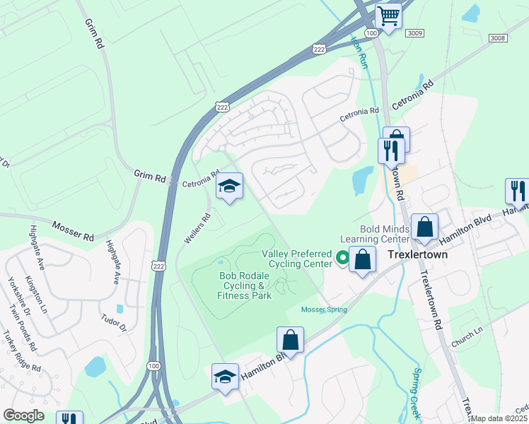 map of restaurants, bars, coffee shops, grocery stores, and more near 1016 Mosser Road in Breinigsville