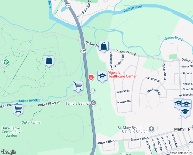 map of restaurants, bars, coffee shops, grocery stores, and more near 223 Courtyard Drive in Somerset County
