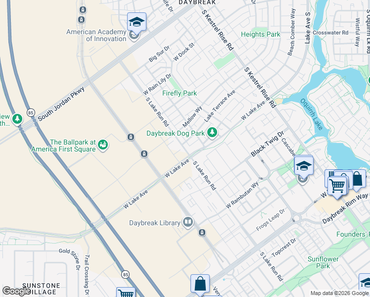map of restaurants, bars, coffee shops, grocery stores, and more near West Porcini Drive in South Jordan