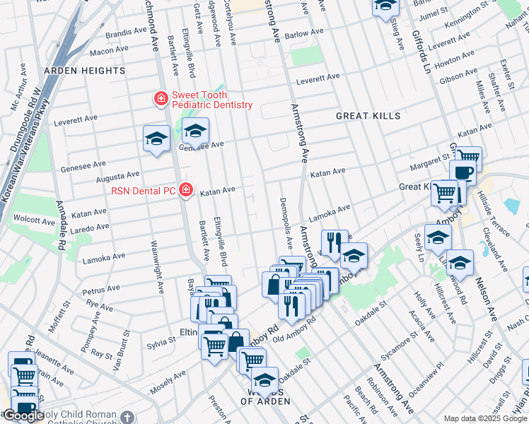 map of restaurants, bars, coffee shops, grocery stores, and more near 109 Ridgewood Avenue in Staten Island