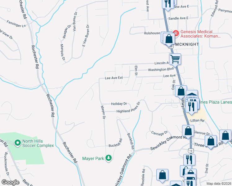 map of restaurants, bars, coffee shops, grocery stores, and more near 535 Main Boulevard in Pittsburgh