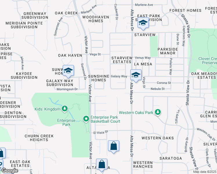 map of restaurants, bars, coffee shops, grocery stores, and more near 3993 Cirrus Street in Redding