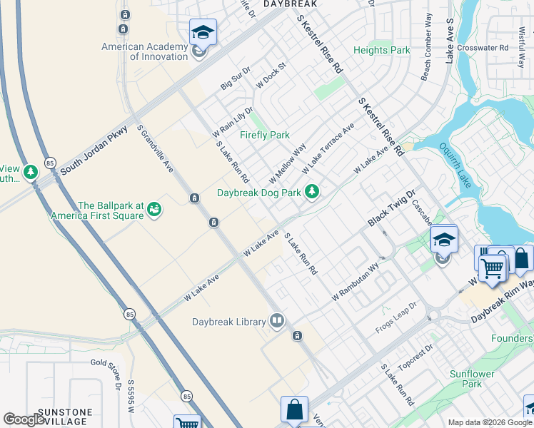 map of restaurants, bars, coffee shops, grocery stores, and more near West Porcini Drive in South Jordan