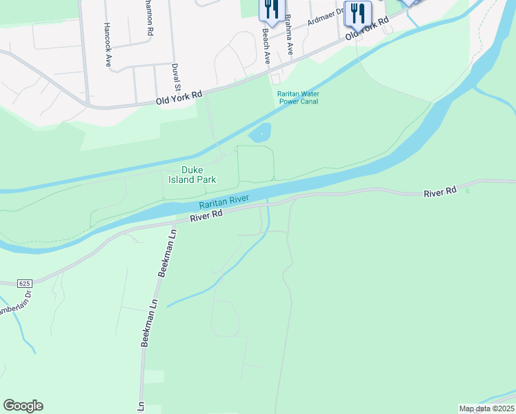 map of restaurants, bars, coffee shops, grocery stores, and more near 400 River Road in Somerset County