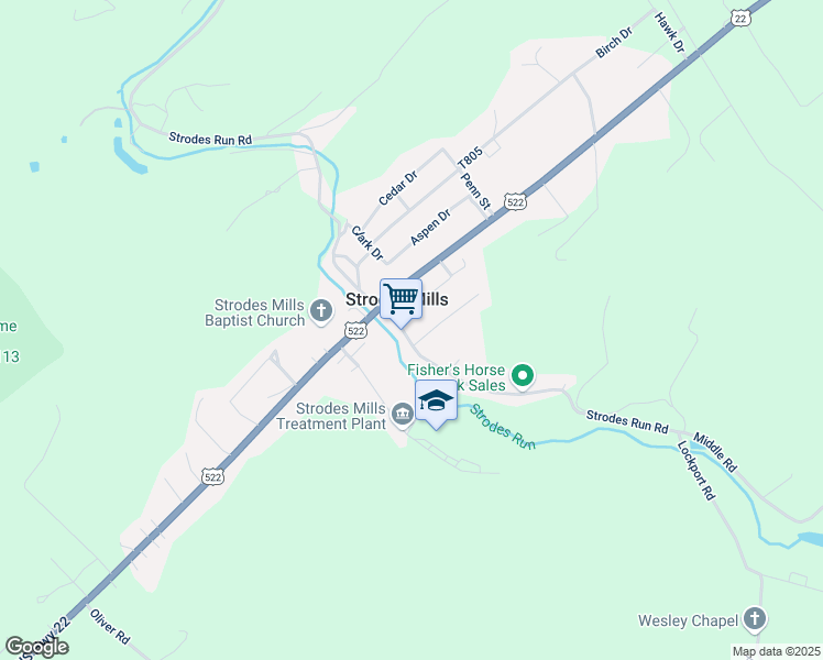 map of restaurants, bars, coffee shops, grocery stores, and more near 43 Middle Road in McVeytown