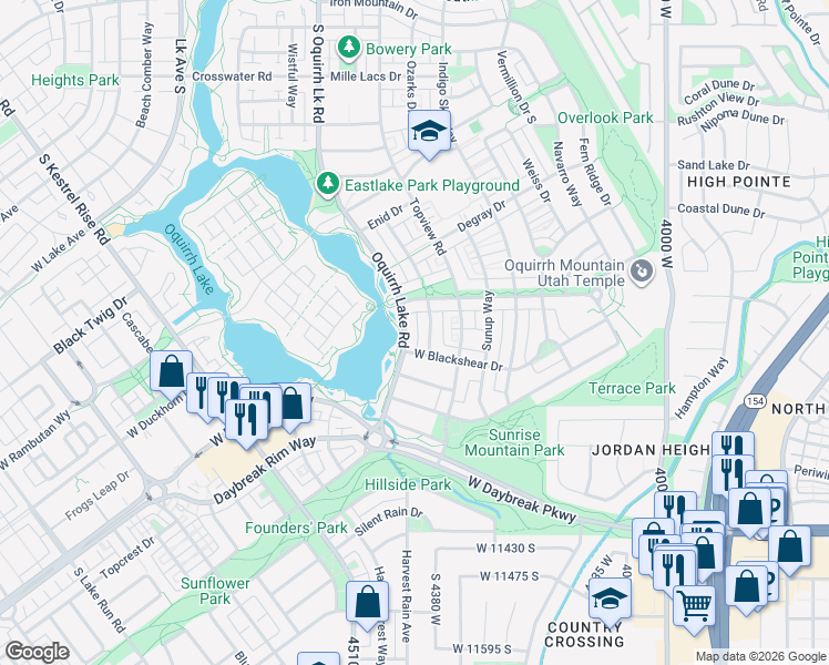 map of restaurants, bars, coffee shops, grocery stores, and more near 11104 Winterset Way in South Jordan