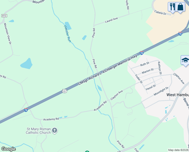 map of restaurants, bars, coffee shops, grocery stores, and more near 2 North 4th Street in Hamburg