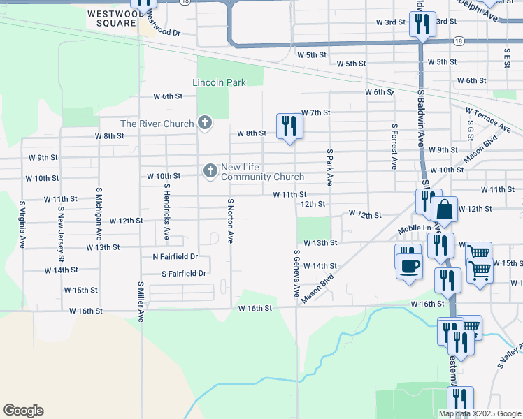 map of restaurants, bars, coffee shops, grocery stores, and more near 1900 Block 12th St in Marion