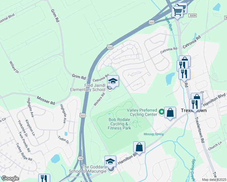 map of restaurants, bars, coffee shops, grocery stores, and more near 1051 Weilers Road in Breinigsville