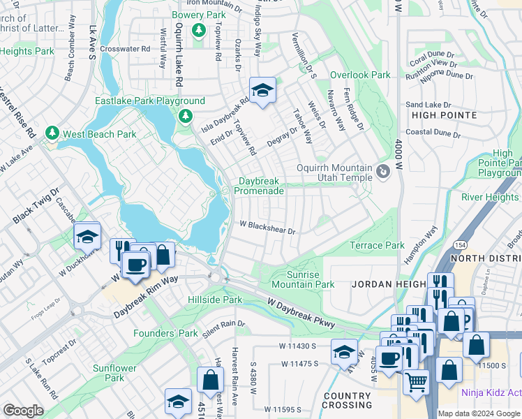 map of restaurants, bars, coffee shops, grocery stores, and more near 11078 Topview Road in South Jordan