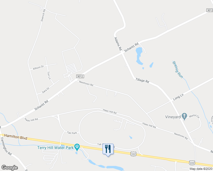 map of restaurants, bars, coffee shops, grocery stores, and more near 9751 Newtown Road in Breinigsville