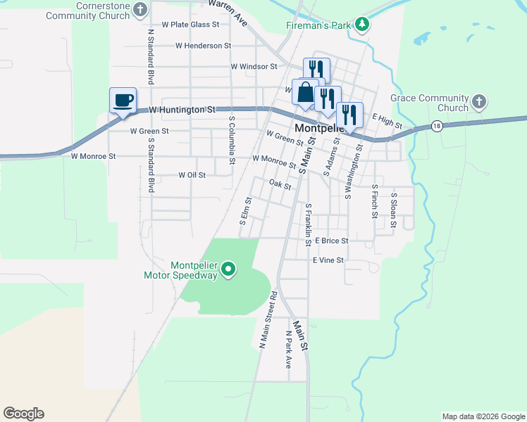 map of restaurants, bars, coffee shops, grocery stores, and more near 601-699 South Jefferson Street in Montpelier