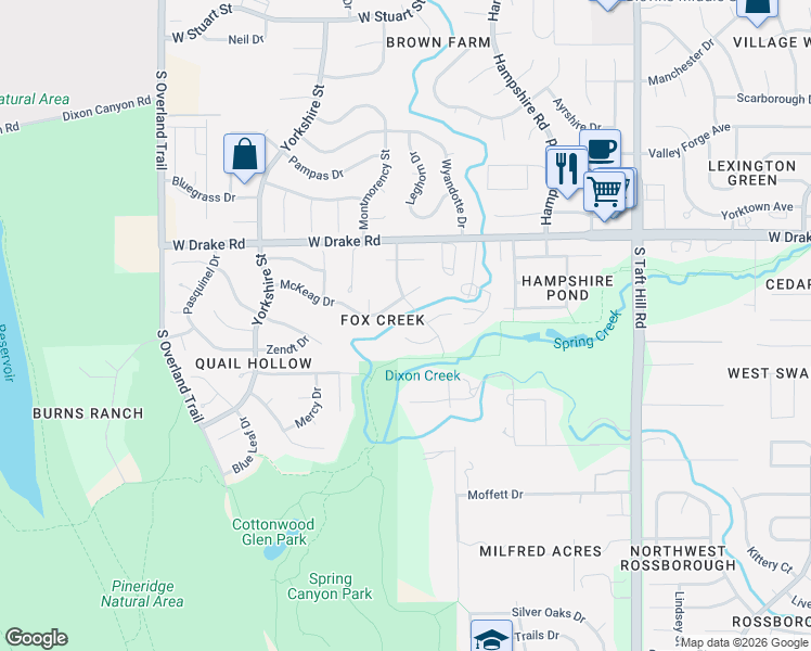 map of restaurants, bars, coffee shops, grocery stores, and more near 2533 Tucker Court in Fort Collins
