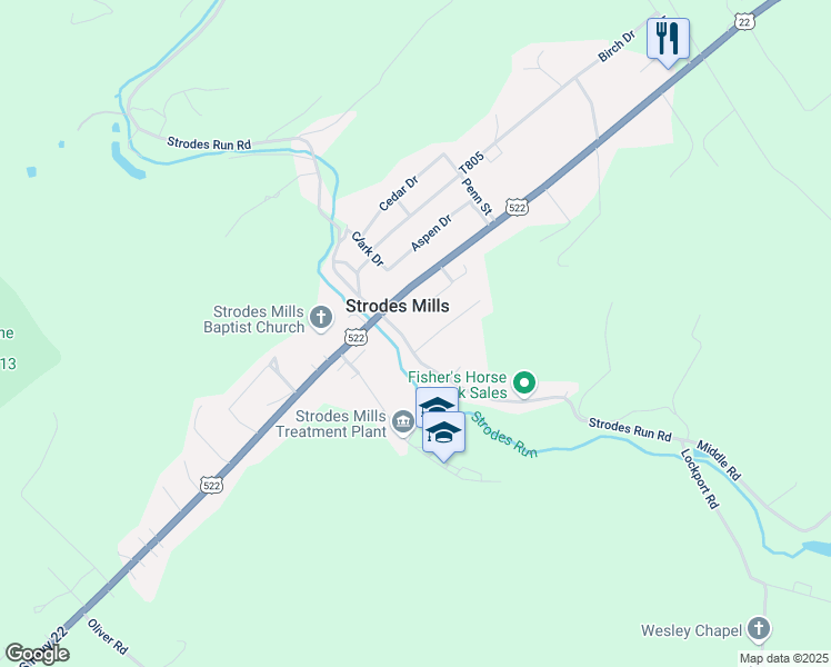 map of restaurants, bars, coffee shops, grocery stores, and more near 43 Middle Road in McVeytown