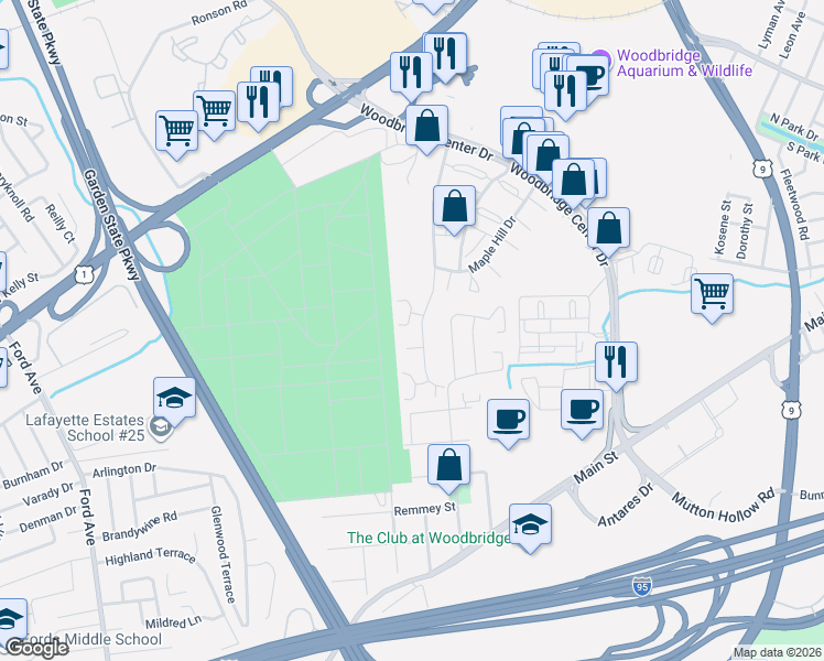 map of restaurants, bars, coffee shops, grocery stores, and more near 71 Highview Drive in Woodbridge Township